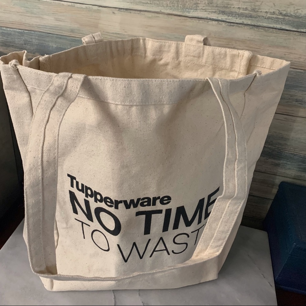 Tupperware Canvas Tote Bag "No Time to Waste" New